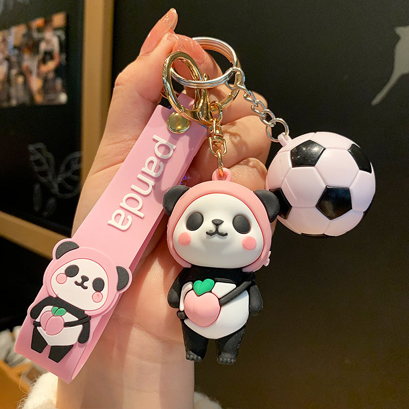 Cute Epoxy Panda Football Doll Keychain Creative Men's and Women's Bag Car Bell Pendant Small Commodity