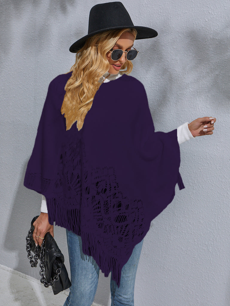 Autumn and Winter New Mid-Length Lace Tassel Shawl Sweater for Women