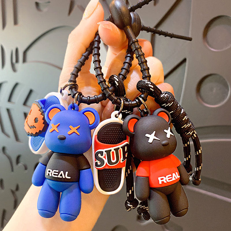 Genuine Cartoon Creative Slippers Bear Series Keychain Trendy Men's Schoolbag Pendant Car Key Chain Gift