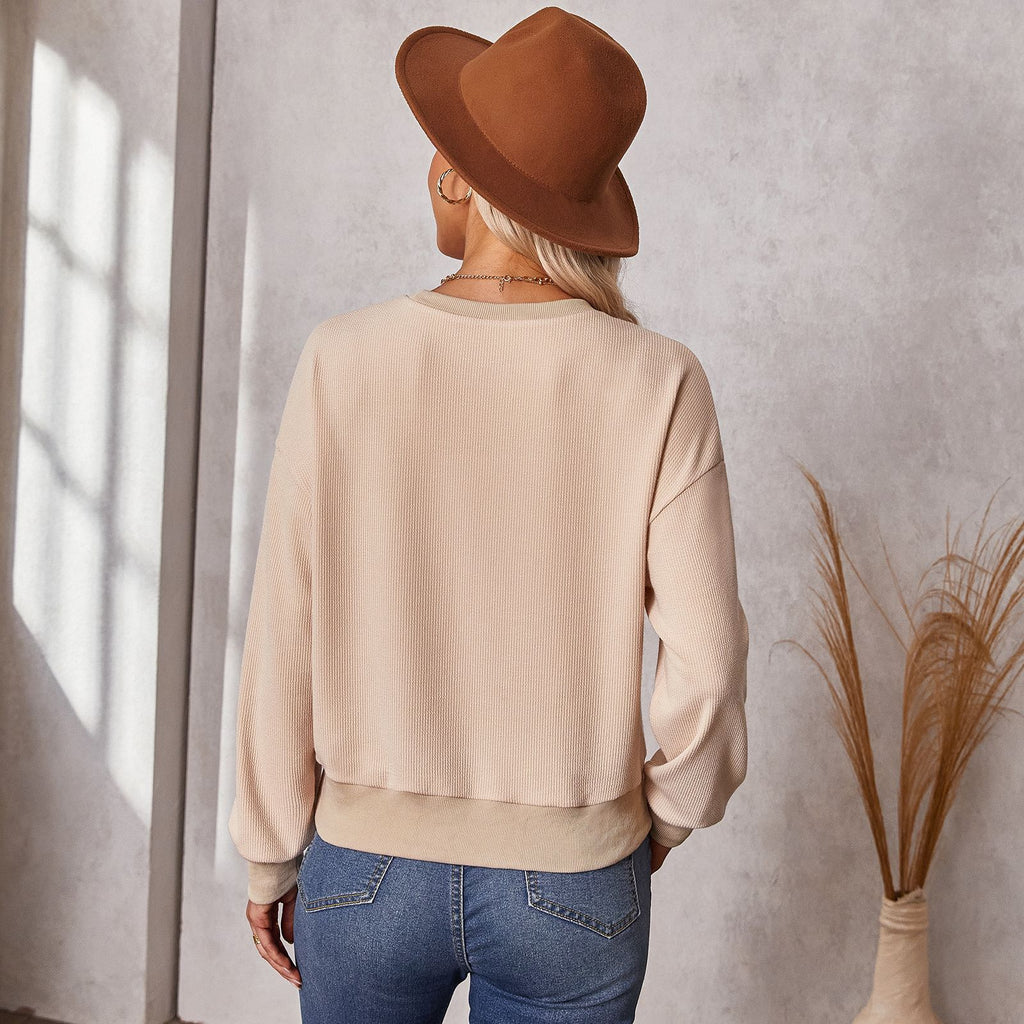 Women's 2022 Autumn New Foreign Trade Top Women's Fashion Solid Color round Neck Knitted Sweater