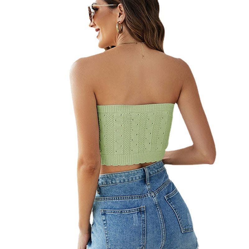 Solid Color Knitted Chest Wrap Strapless Bra and Undershirt Sexy Slim Tube Top Bottoming Knitted Vest