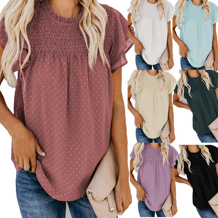 Loose round Neck Pullover Short Sleeve Top Shirt for Women
