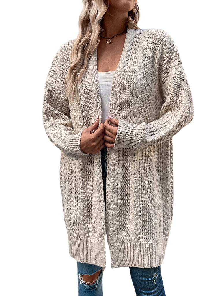 Mid-Length Hemp Pattern Sweater Cardigan Coat