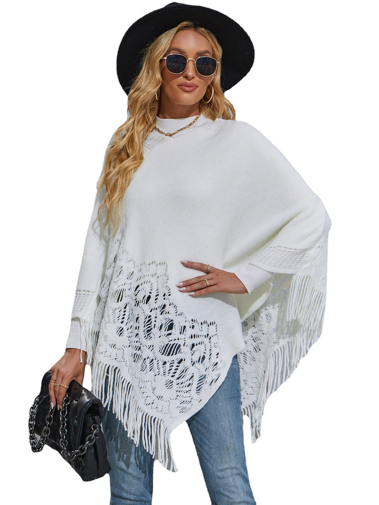 Autumn and Winter New Mid-Length Lace Tassel Shawl Sweater for Women