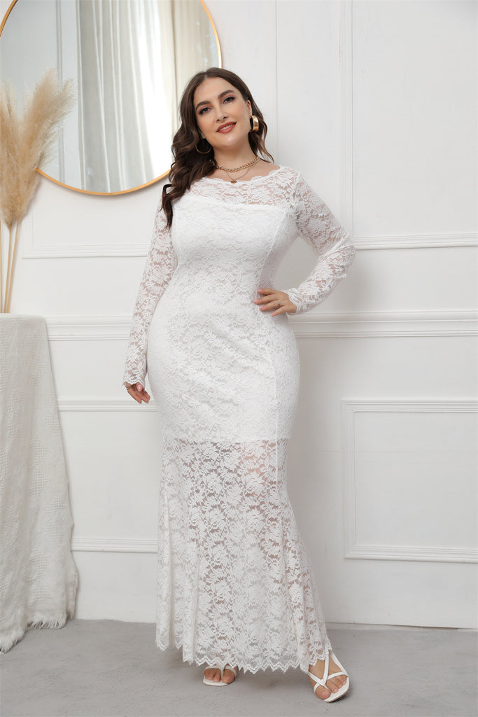 Hollow Lace Fishtail Dress European and American Evening Long Dress