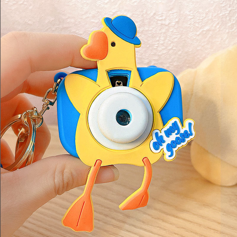 Cartoon Big White Geese Projection Camera Creative Bag Doll Pendant Small Gift Cute Car Key Ring