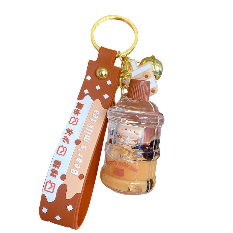 Creative Cartoon Oil-Filled Bubble Tea Keychain Cute Exquisite Car Key Chain Couple Bags Pendant Gift