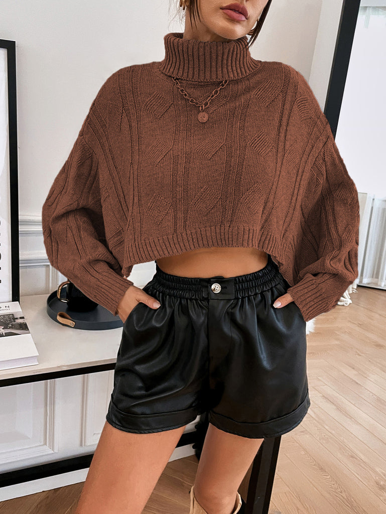 Women's Split Batwing Sleeve Cable-Knit Turtleneck Sweater