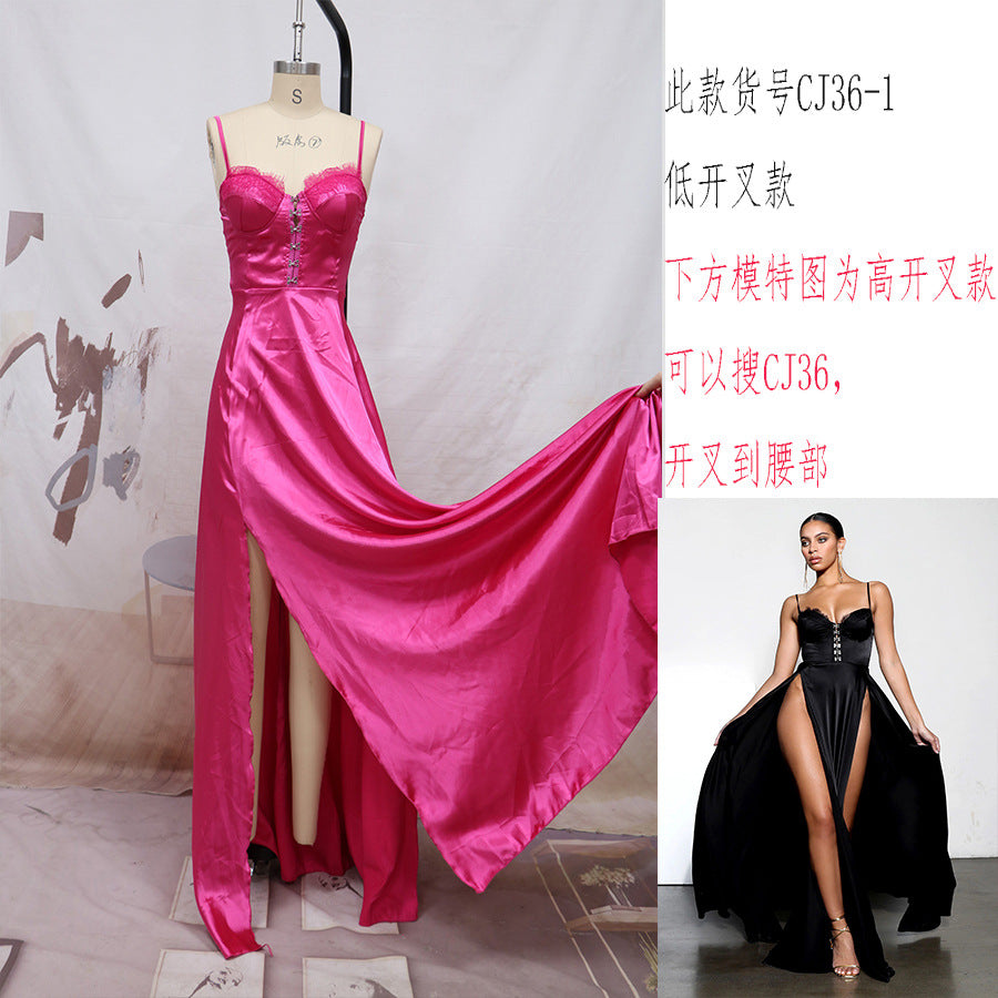 Sexy Slit Camisole with Chest Cotton Banquet Ball Gown Bridesmaid Dress