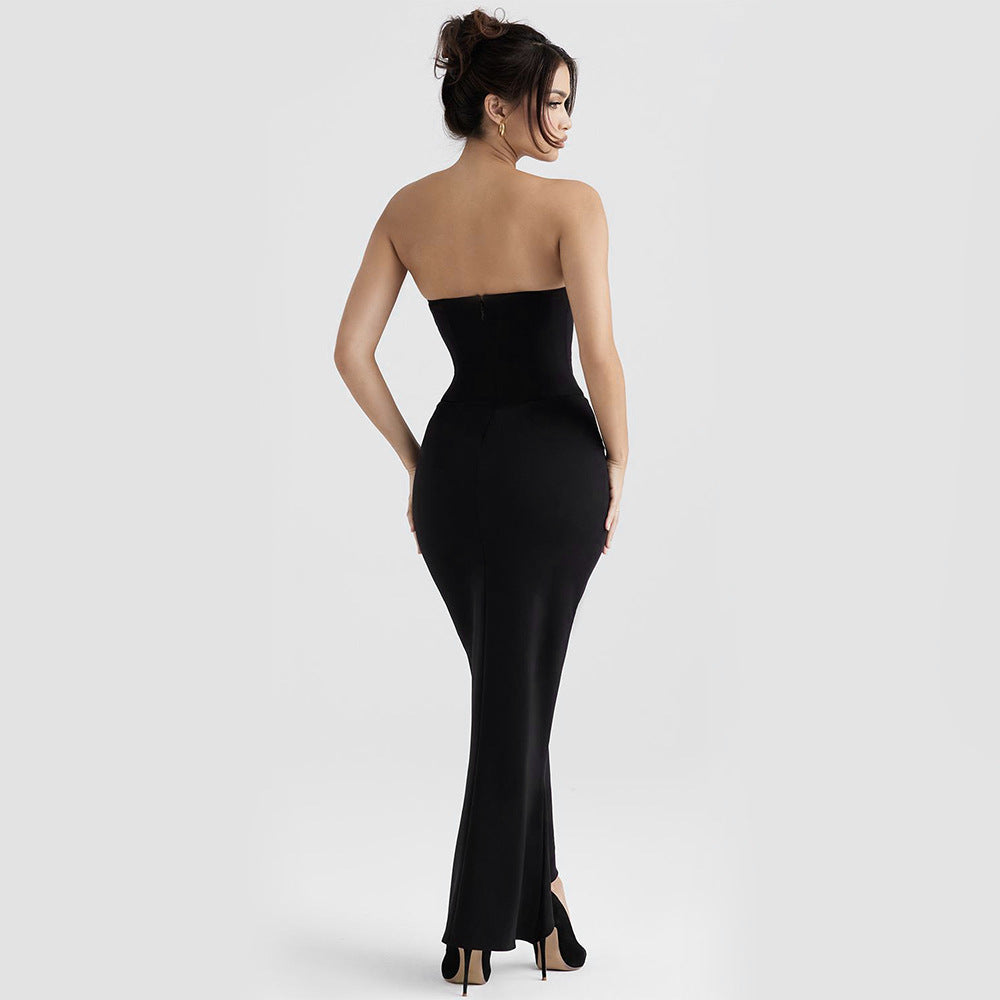 Sexy V-neck Slim-Fit Sheath Fishtail Dress Elegant Tube Top Dress Evening Dress