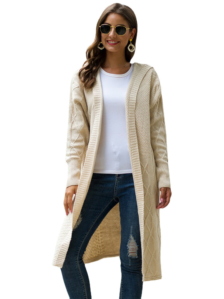 Mid-Length Hemp Pattern Hooded Sweater Coat