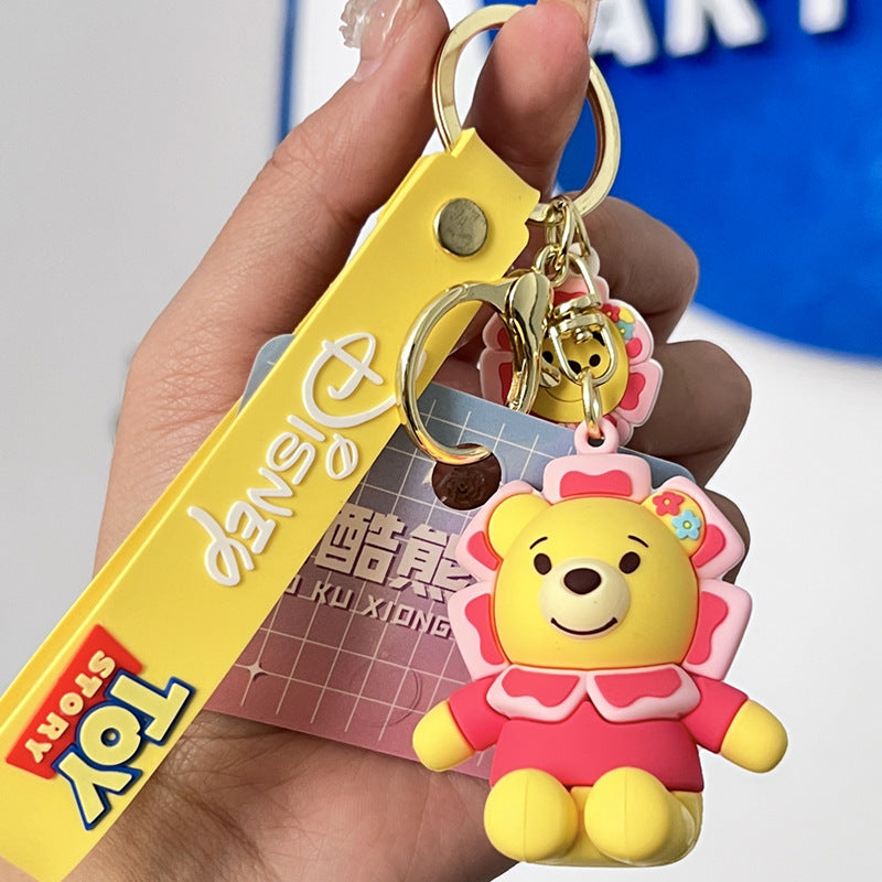 Creative SUNFLOWER Bear Keychain PVC Pendant Internet Celebrity Small Gift Backpack Hanging Ornament Doll Strawberry Bear Doll