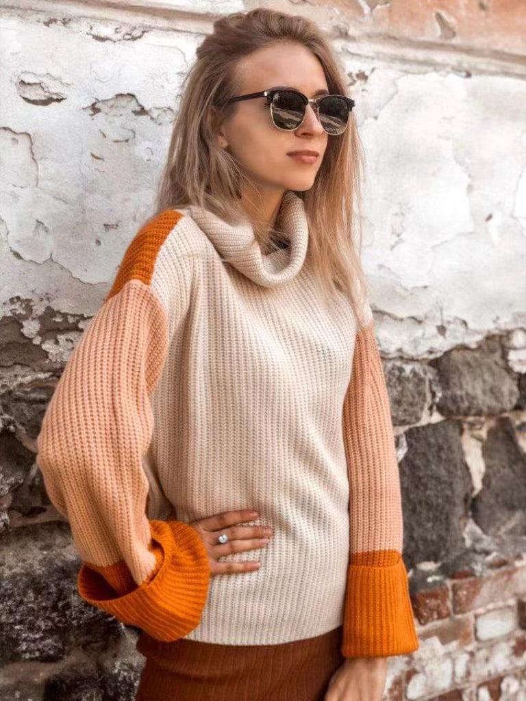 Commuter Ol plus Size New Three-Color Color Matching Turtleneck Knitting Sweaters Women's Clothing