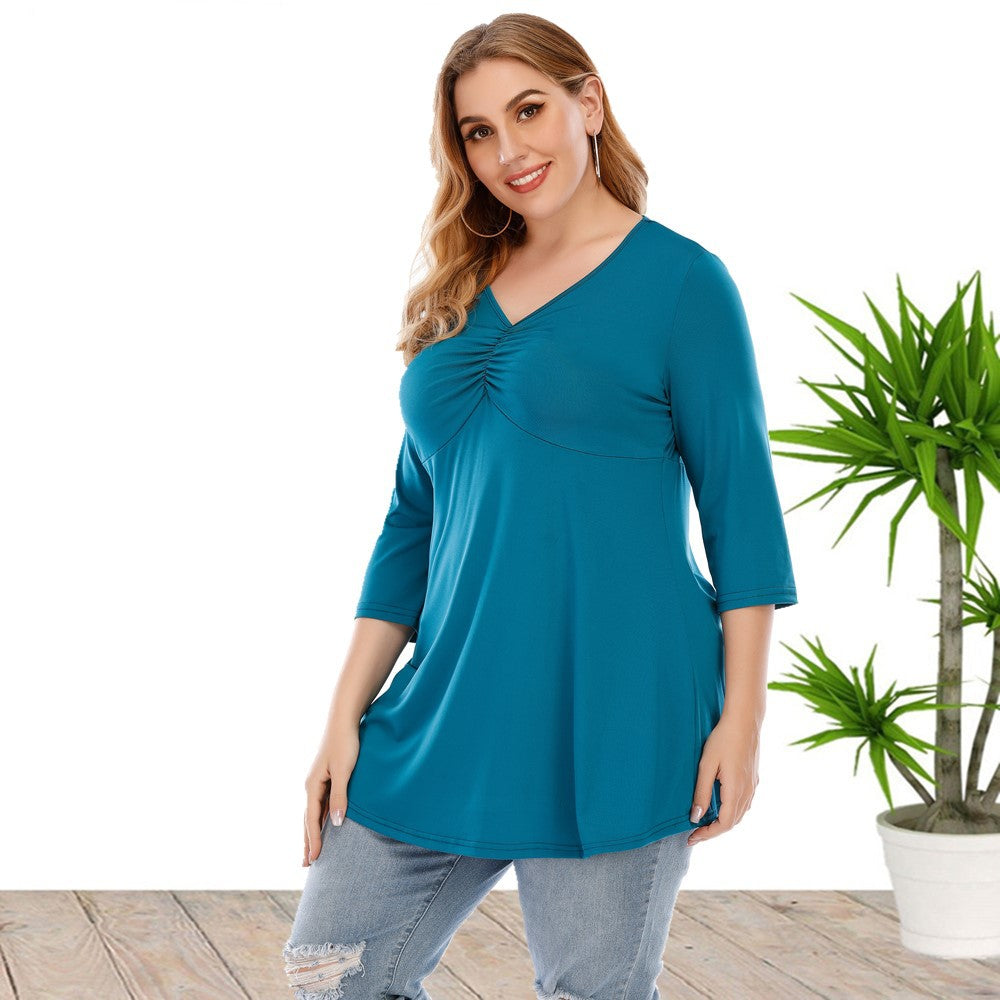 Cropped Sleeve Top plus Size Shirt