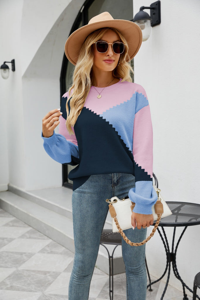 round Neck Multicolor Knitwear Fashion Pullover Stripe Sweater for Women