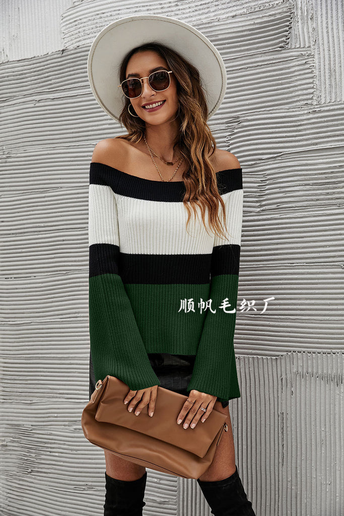 Women's Sexy off-Neck Slim-Fit Sweater Pullover off-Shoulder Sweater