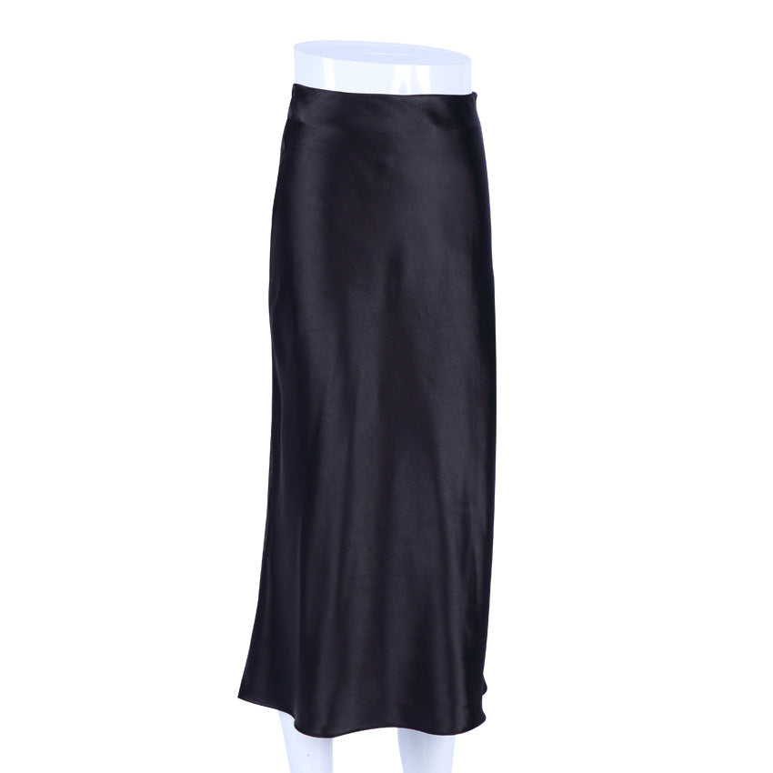 Long Skirt High Waist Satin Slim Fit Temperament Leisure Draping Sheath Satin Skirt for Women