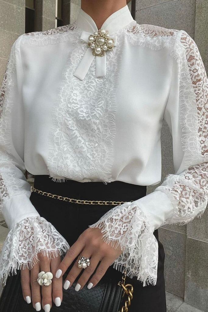 Long Sleeve Lace See-through Shirt Top