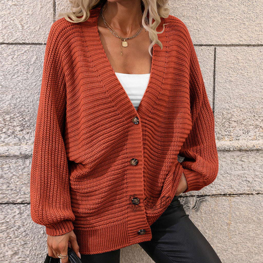 Knitted Women's Foreign Trade Women's Sweater Solid Color Knitted Cardigan Loose Sweater Women