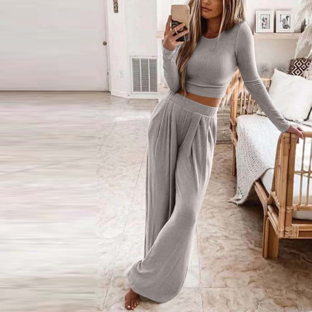 Bestseller Solid Color Knit Casual Home Two-Piece Suit for Women