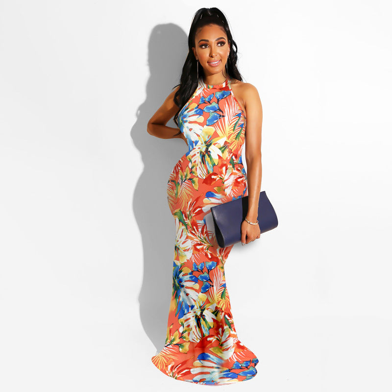 Printed Dress for Woman Sexy Slimming Long High-Waisted Skirt