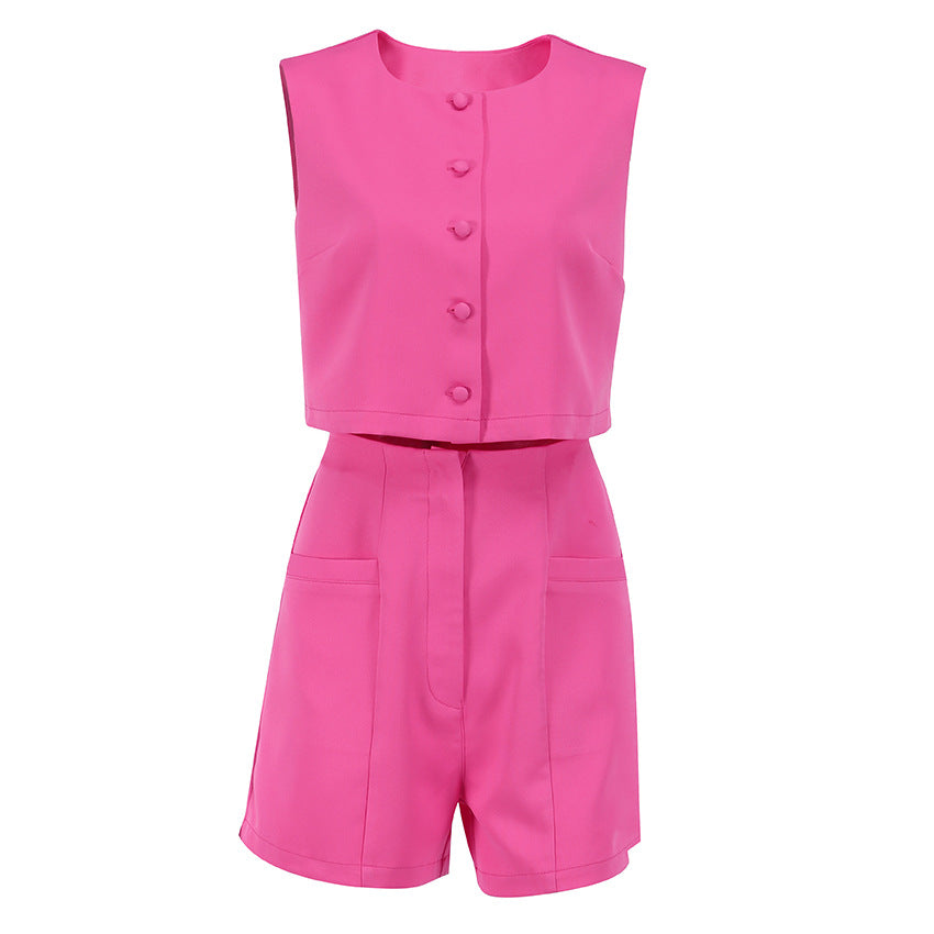 Small Suit Two-Piece Vest High Waist Suit Pants Shorts Suit Ol Commuting Elegant Pink Women