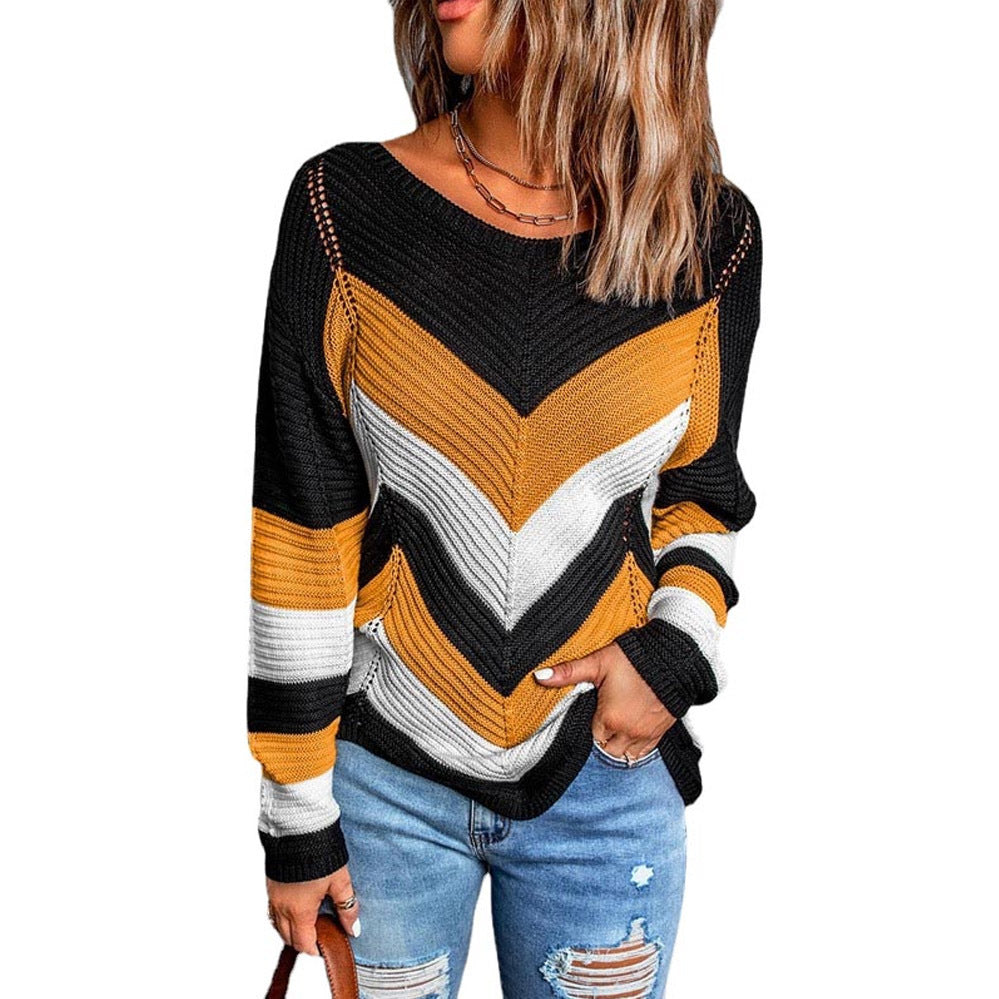 Loose Top Snow Color Matching Knitted Sweater