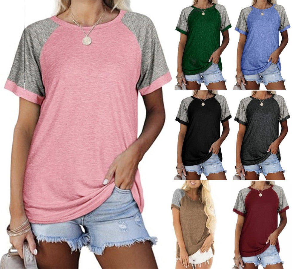 Women's Spring/Summer New round Neck Color Matching Short Sleeve Women's T-shirt Tops