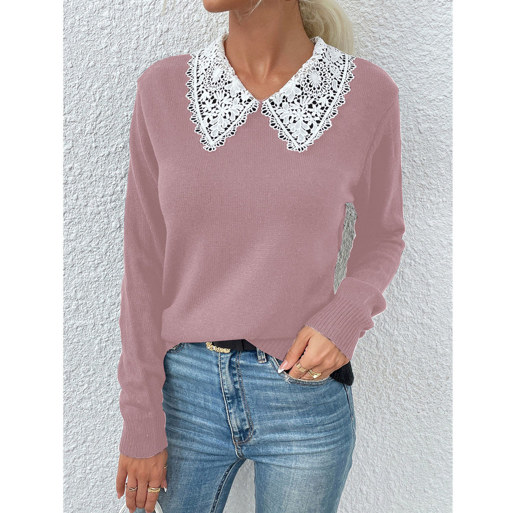 Autumn and Winter New Knitwear Lace Collar Colored Pullover Sweater