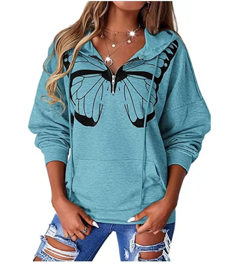 Stitching Printing Hooded Loose Sweater