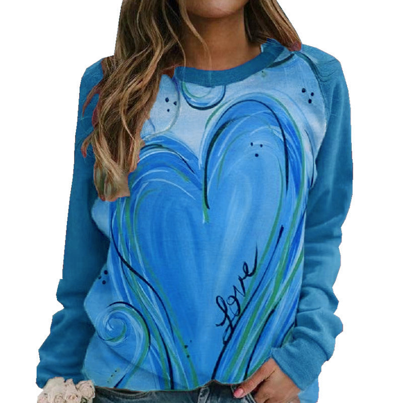 Spring and Summer Loose-Fitting Casual round-Neck Long-Sleeved Printed T-shirt for Women