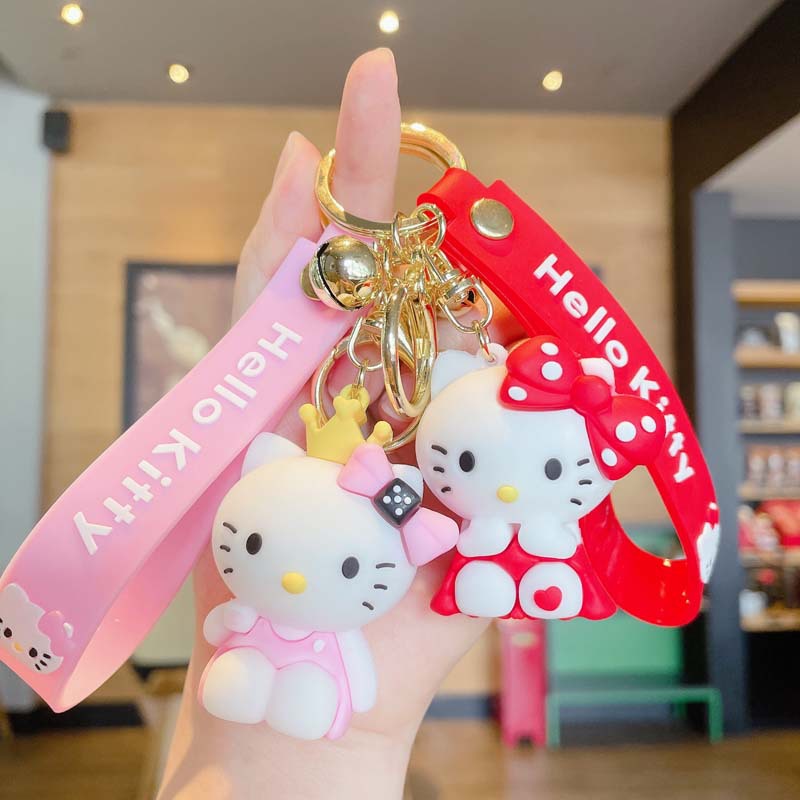 Cartoon Bow White Cat Keychain Cute Car Key Chain Handbag Pendant Creative Key Ring Hanging Ornament