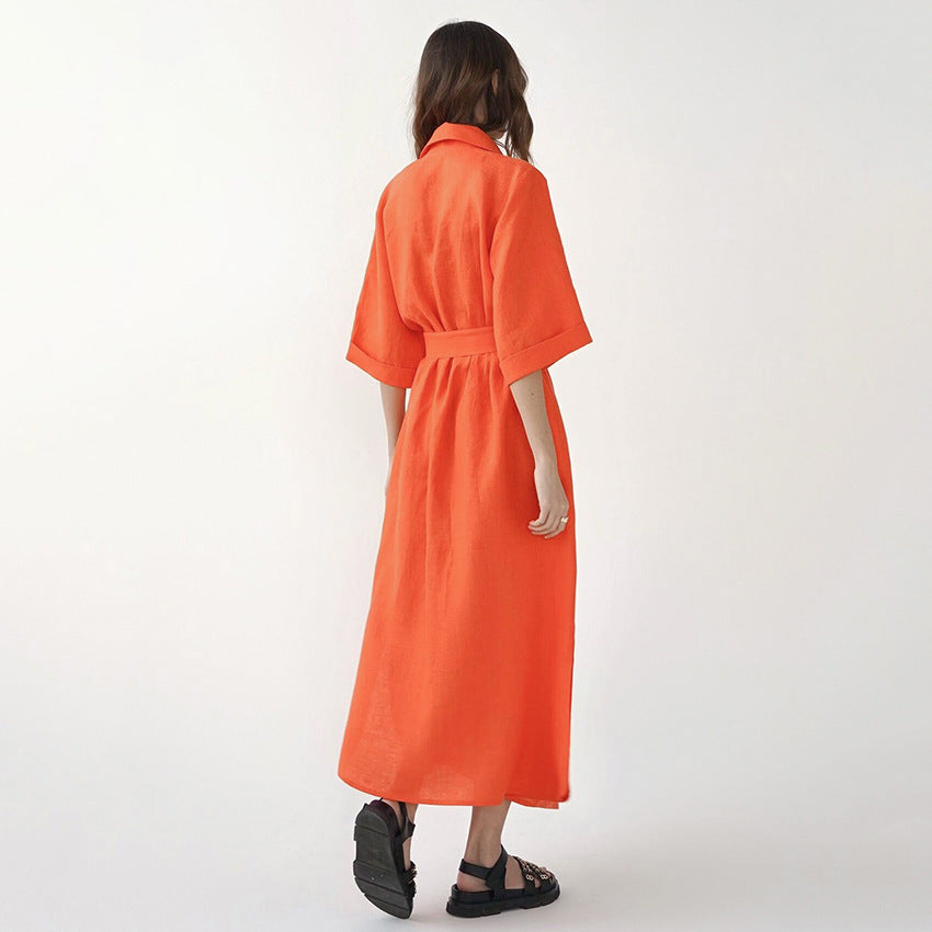 Stomach Blanket Style Suit Skirt Fashion Women's Wear Cotton and Linen Dress A- line Dress European and American Waist Dress