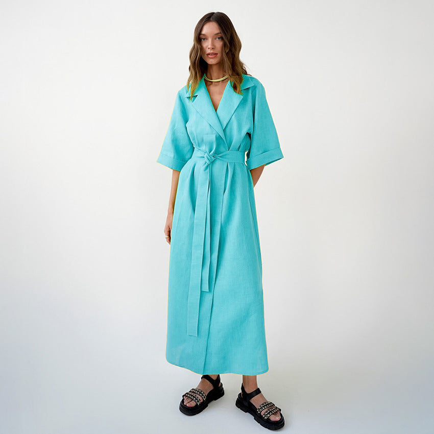 Stomach Blanket Style Suit Skirt Fashion Women's Wear Cotton and Linen Dress A- line Dress European and American Waist Dress