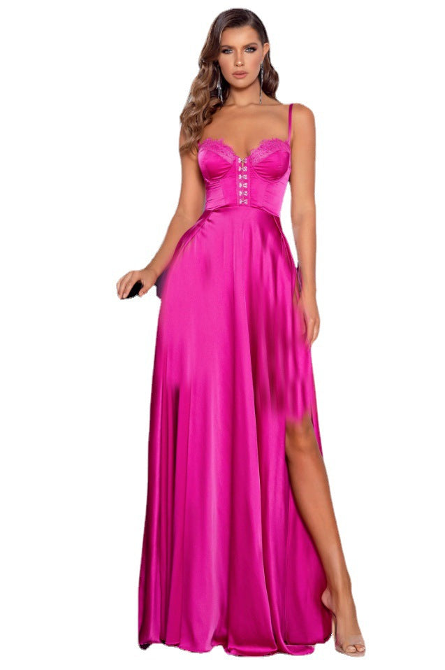 Sexy Slit Camisole with Chest Cotton Banquet Ball Gown Bridesmaid Dress