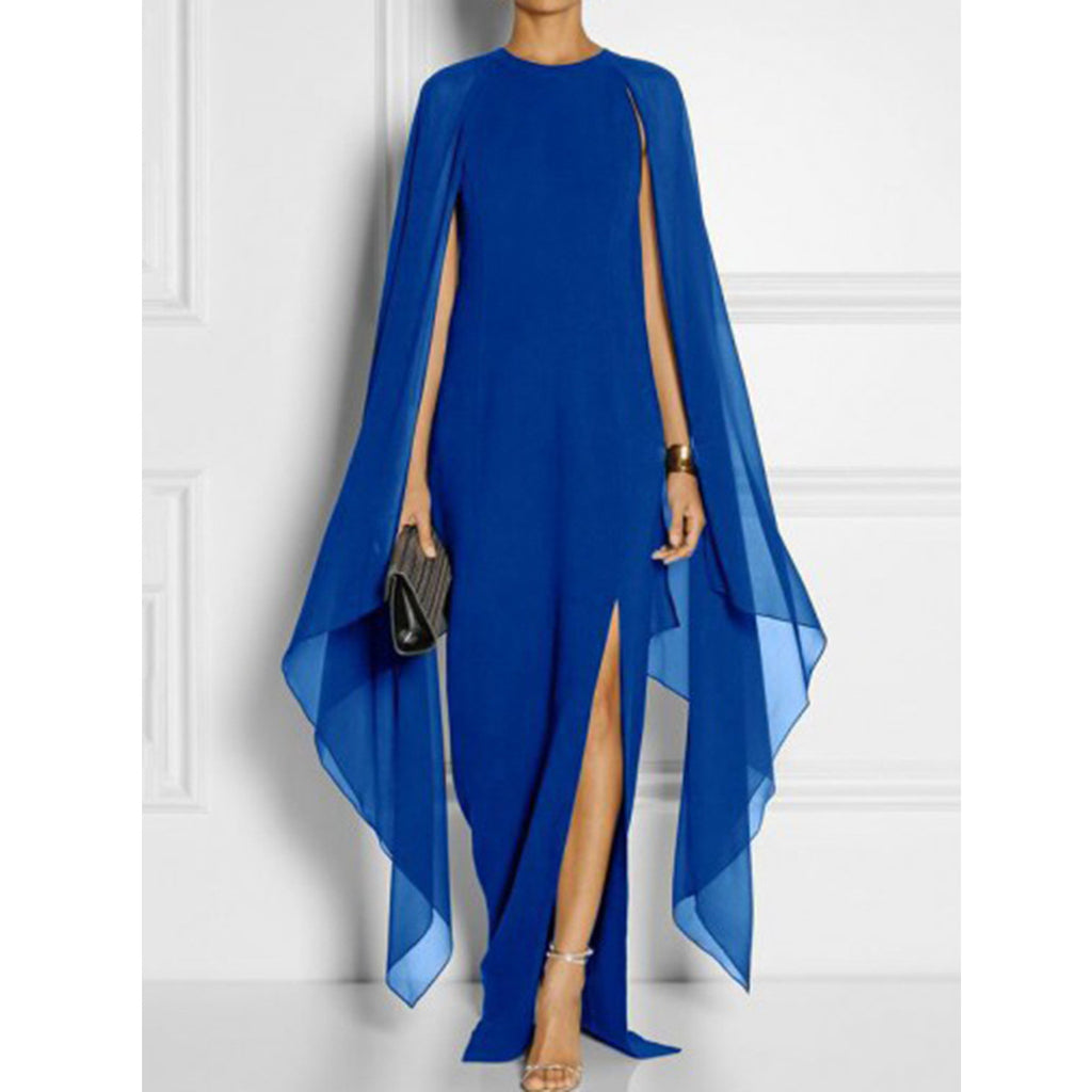 Solid Color Shawl Slit Irregular Formal Dress