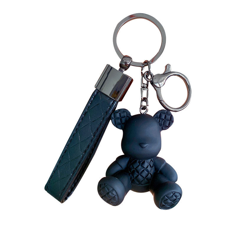 Creative Bamboo Bear Keychain Pendant Cute Cartoon Sitting Bear Couple Car Key Chain Bag Ornaments