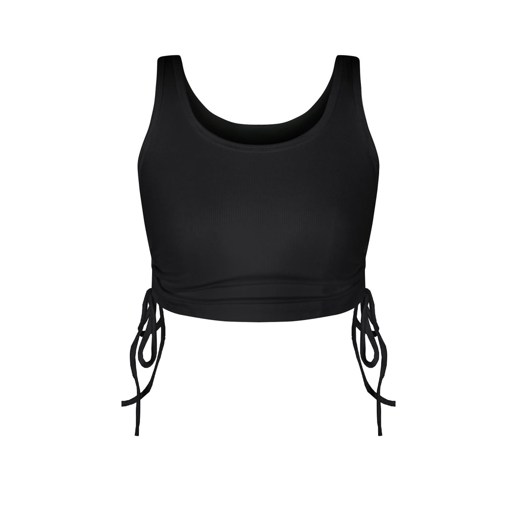 Solid Color Drawstring Thread Ultra Short Vest Sexy European and American Fashion Summer Bare Midriff Top