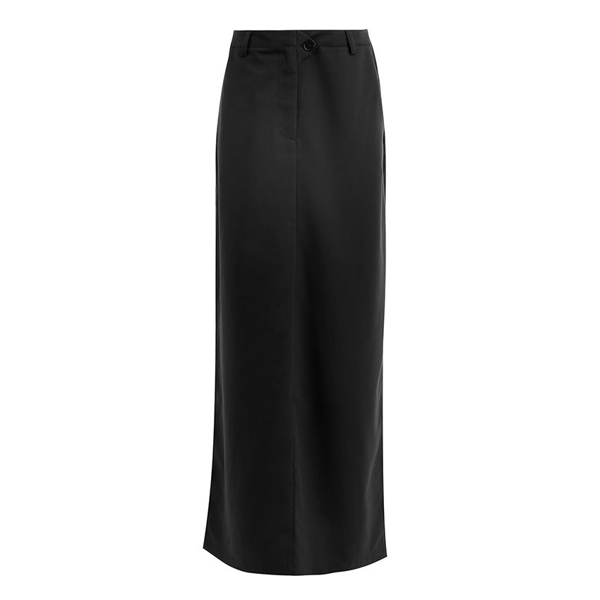 Split Skirt Simple High Sense Casual Versatile Midi Skirt Commuting Elegant Design Sense a-Lineskirt