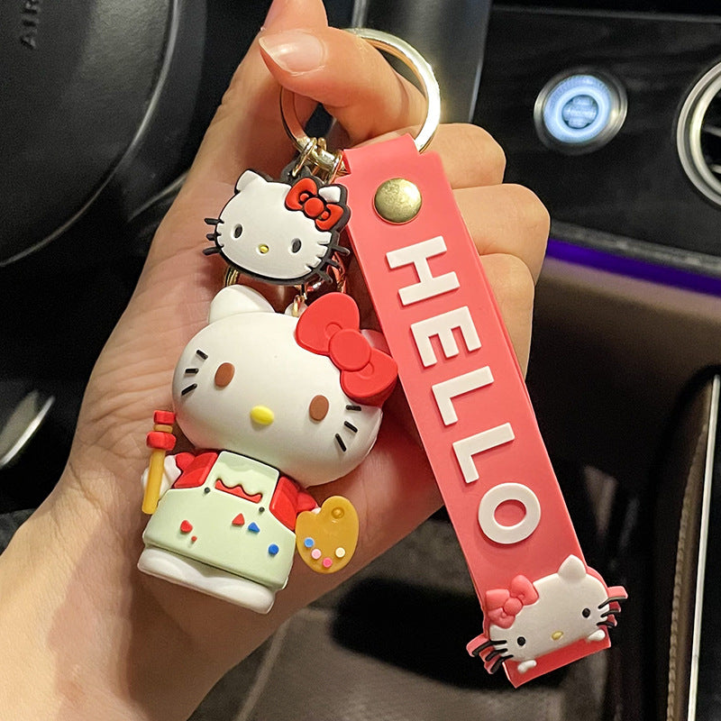 Creative Cartoon Hello Kitty Key Chain Epoxy Couple Bags Pendant Personality Crane Machine Small Gift