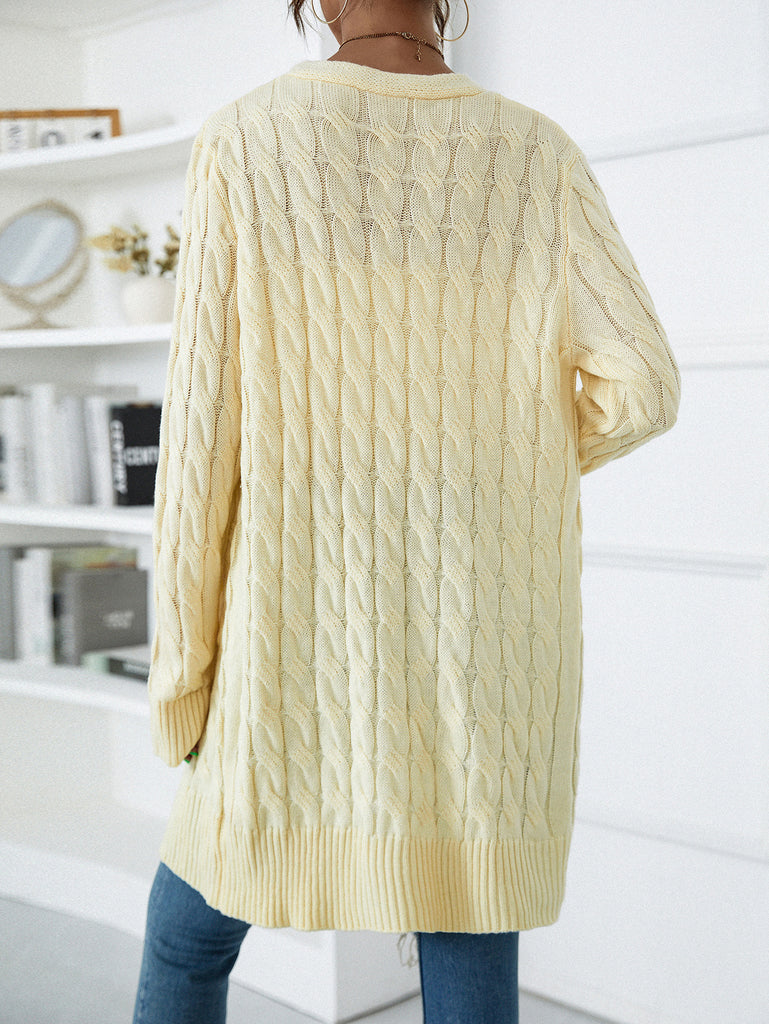 Mid-Length Hemp Pattern Breasted Sweater Cardigan Coat Women