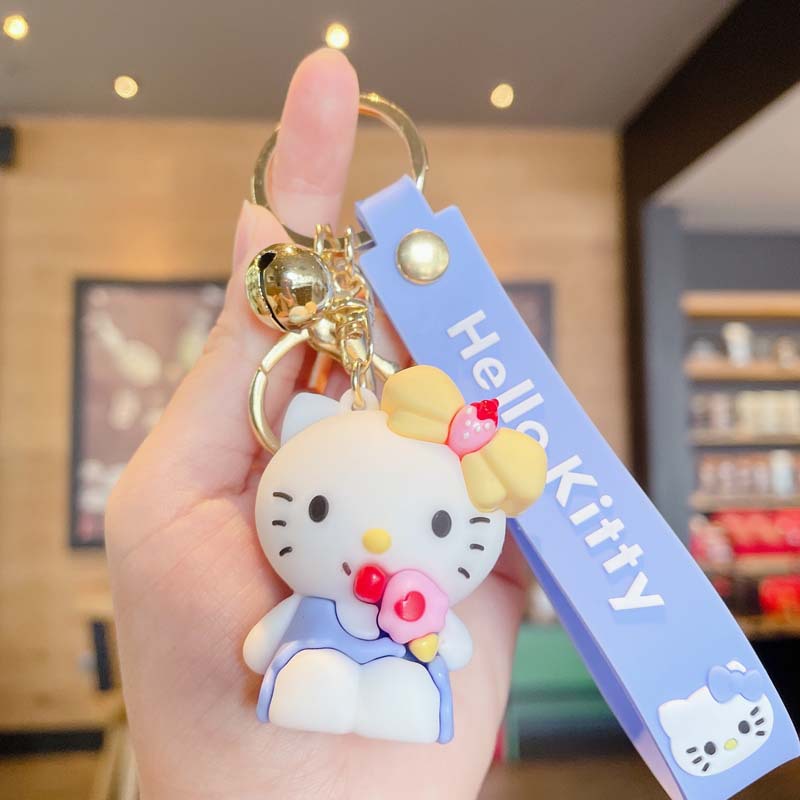 Cartoon Bow White Cat Keychain Cute Car Key Chain Handbag Pendant Creative Key Ring Hanging Ornament