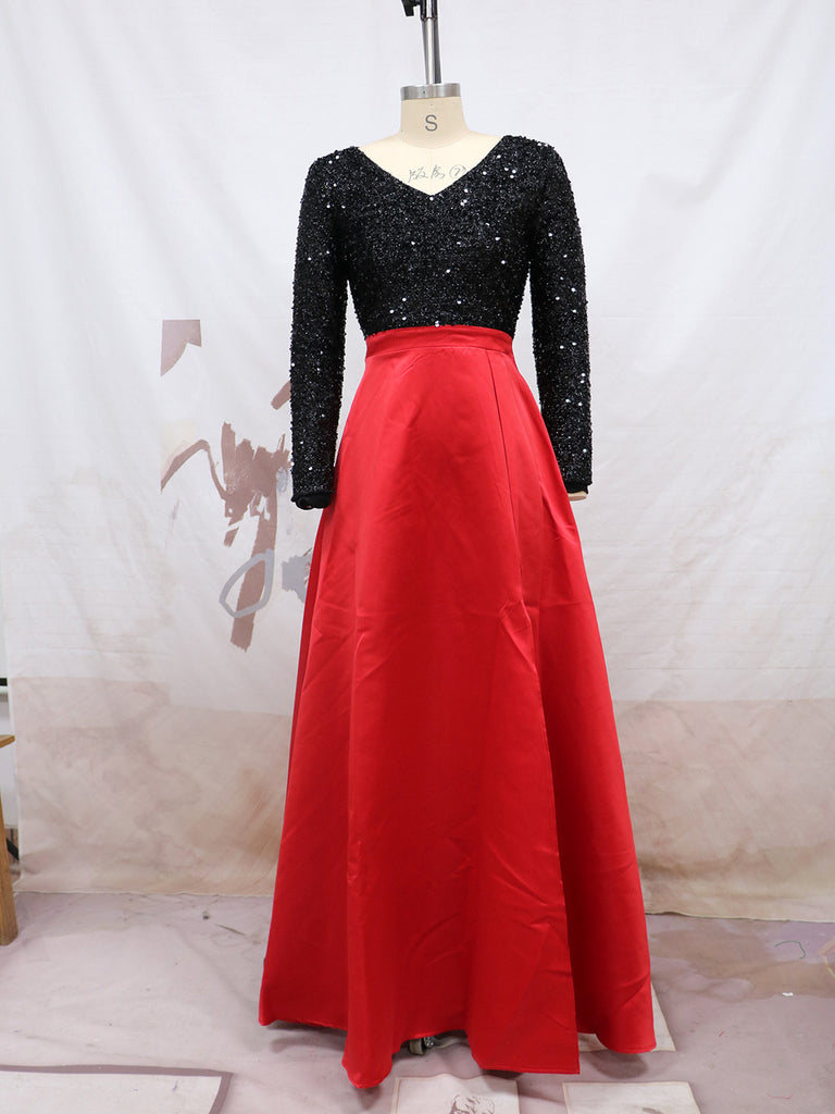 Sequined Slit Formal Dress Long Dress V-neck Long Sleeve Wedding Dress