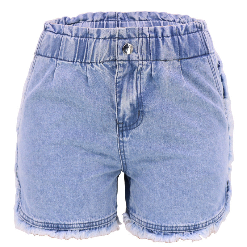 Bestseller Sweet Girlish Elastic Waist Light Color Denim Shorts