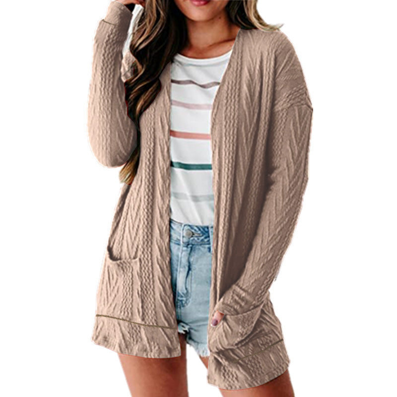 Loose Wool Stitching Sweater Knitted Long Sleeve Cardigan