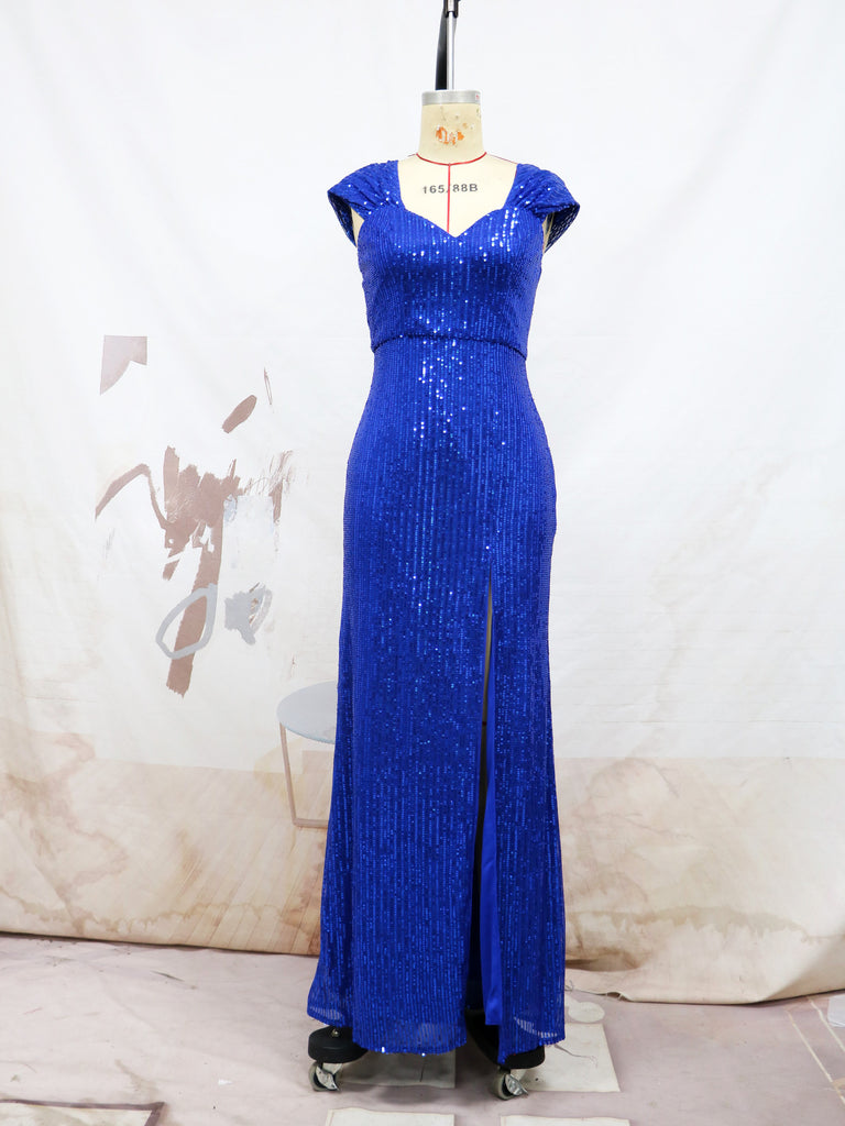 Sleeveless off-Shoulder V-neck Slim Fit Long Dress Banquet Evening Dress Sequined Dress