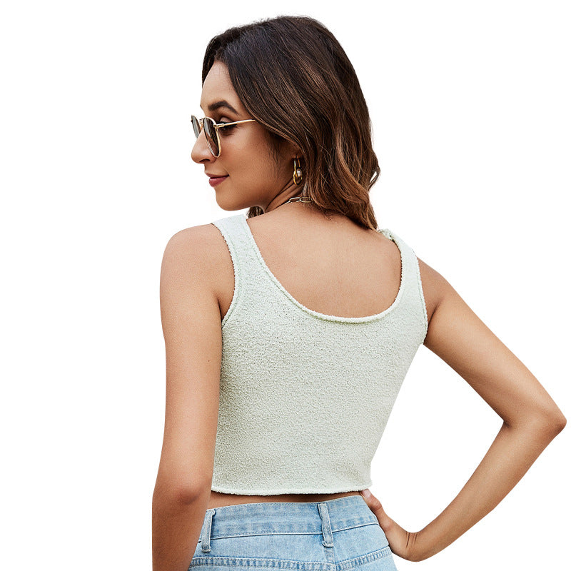 Spring and Summer European and American Women's Clothing U-Neck Ultra-Short Navel Knitted Vest Women's Inner Wear Solid Color Sleeveless Sling