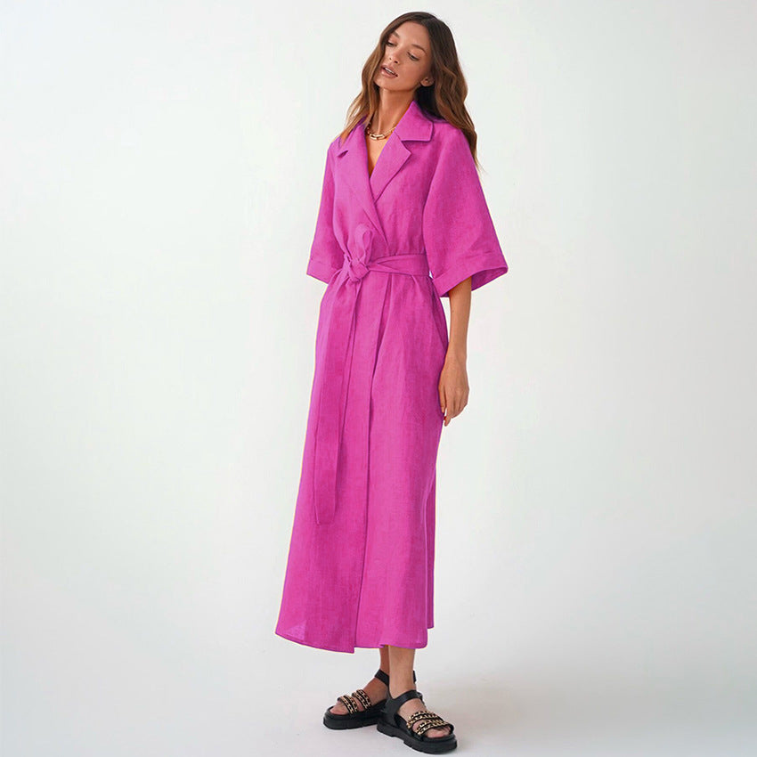 Stomach Blanket Style Suit Skirt Fashion Women's Wear Cotton and Linen Dress A- line Dress European and American Waist Dress