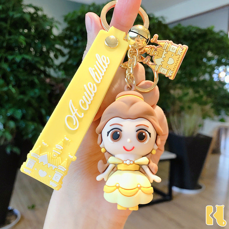 Cartoon Castle Princess Keychain Cute Anime PVC Figurine Cars and Bags Pendant Ring Creative Gift
