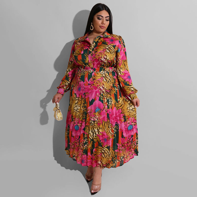 Woven Printed Pleated Fashion Casual Large Size Women 'S Two-Piece Suit